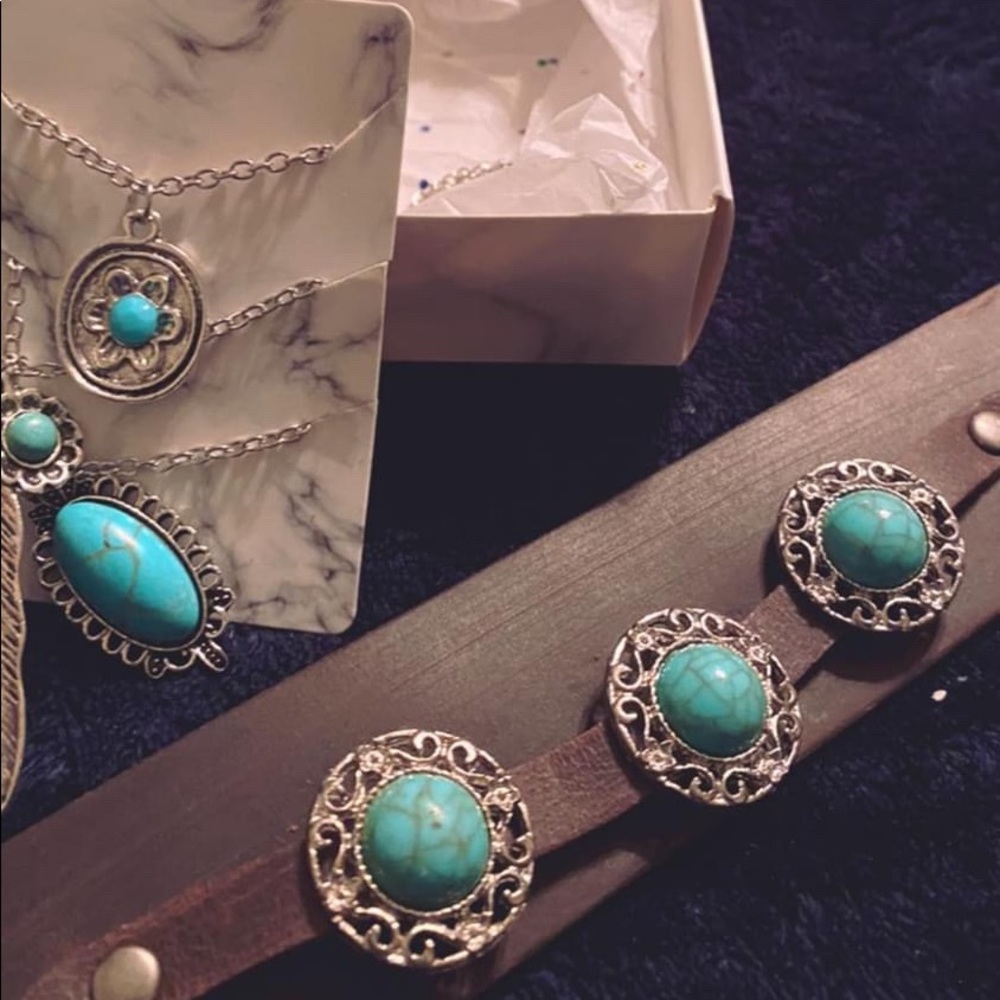 Necklace and leather bracelet